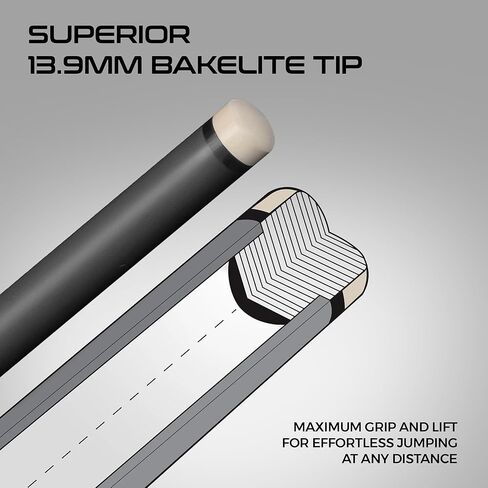RHINO Carbon Fiber Jump Cue, 3-Piece Billiard Jump Stick, 13.9mm Bakelite Tip, 3/8-8 Stainless Steel, Professional Jumping Performance in Saudi Arabia