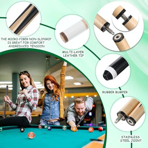 Vinsot 100 Pieces Pool Table Accessories, 16 Billiard Balls, 2 Sets of Pool Cues, Triangular Diamond Ball Rack, Cue Chalk, Cue Heads and Ball Brush Set and Other Billiard Accessories in Saudi Arabia