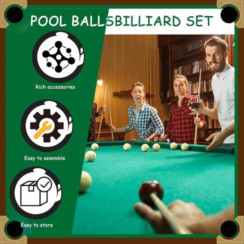 Vinsot 100 Pieces Pool Table Accessories, 16 Billiard Balls, 2 Sets of Pool Cues, Triangular Diamond Ball Rack, Cue Chalk, Cue Heads and Ball Brush Set and Other Billiard Accessories in Saudi Arabia