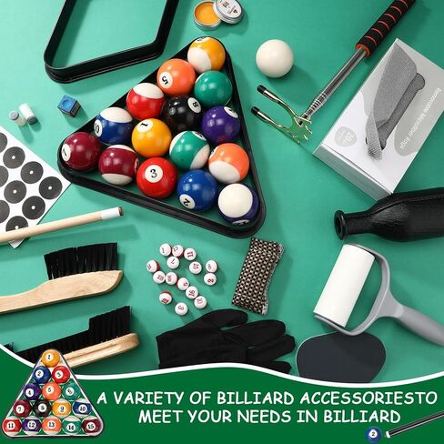 Vinsot 100 Pieces Pool Table Accessories, 16 Billiard Balls, 2 Sets of Pool Cues, Triangular Diamond Ball Rack, Cue Chalk, Cue Heads and Ball Brush Set and Other Billiard Accessories in Saudi Arabia