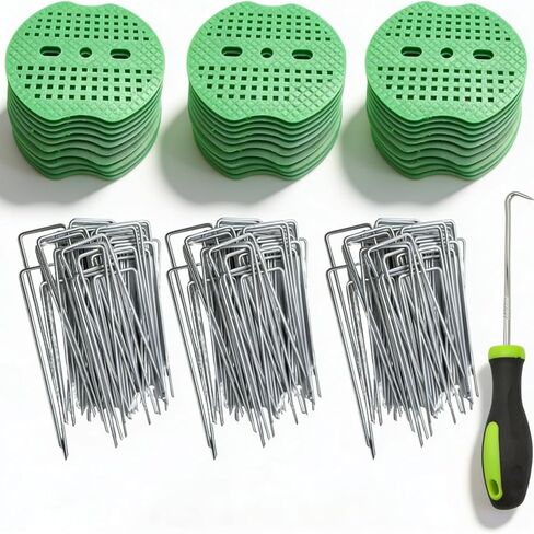 100 Pack 6 Inch Heavy Duty Galvanized Landscape Staples with 100 Buffer Washers U Shaped Garden Sod Pins for Weed Barrier Fabric Artificial Turf Ground Cover and Landscape Projects in Saudi Arabia