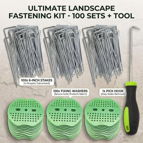 100 Pack 6 Inch Heavy Duty Galvanized Landscape Staples with 100 Buffer Washers U Shaped Garden Sod Pins for Weed Barrier Fabric Artificial Turf Ground Cover and Landscape Projects in Saudi Arabia