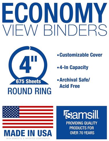 Samsill 4 Inch 3 Ring Binder, Made in USA, Economy Round Ring, Clear View Cover, 675 Sheet Capacity - for School, Office, Home - Pearl White in Kuwait