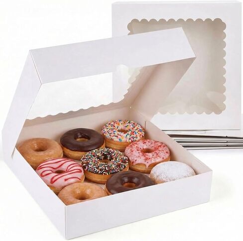 VGOODALL 7PCS Pie Boxes, 10x10x2.5Inches Donut Boxes White Bakery Boxes with Window for Pies Donuts Cookies Muffins Chocolates Party Valentine's Day in Kuwait