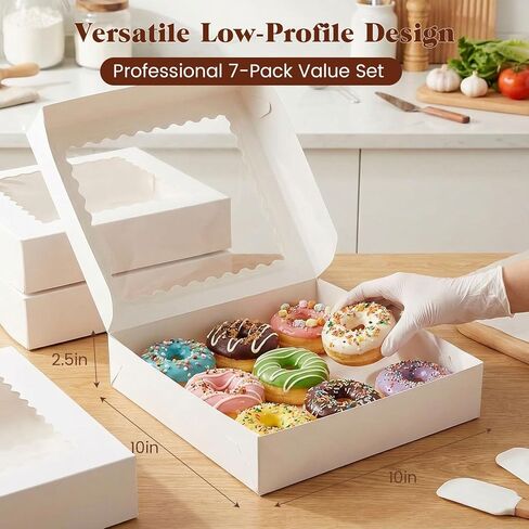 VGOODALL 7PCS Pie Boxes, 10x10x2.5Inches Donut Boxes White Bakery Boxes with Window for Pies Donuts Cookies Muffins Chocolates Party Valentine's Day in Kuwait