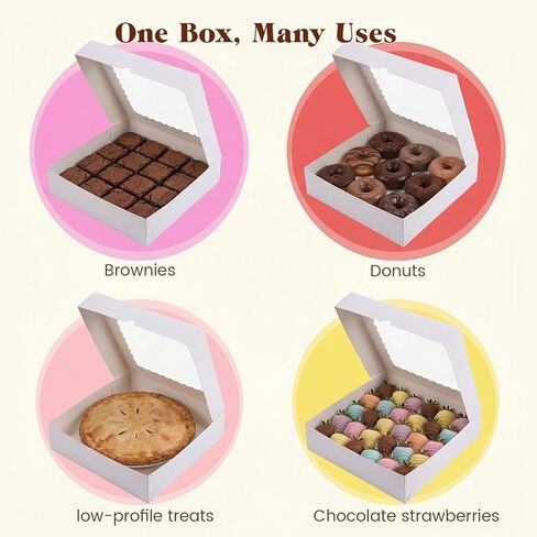 VGOODALL 7PCS Pie Boxes, 10x10x2.5Inches Donut Boxes White Bakery Boxes with Window for Pies Donuts Cookies Muffins Chocolates Party Valentine's Day in Kuwait
