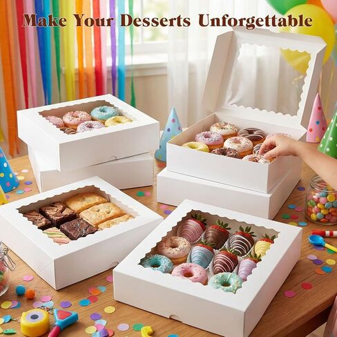 VGOODALL 7PCS Pie Boxes, 10x10x2.5Inches Donut Boxes White Bakery Boxes with Window for Pies Donuts Cookies Muffins Chocolates Party Valentine's Day in Kuwait