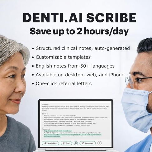 ميكروفون لاسلكي لأطباء الأسنان وأخصائيي الصحة والمتخصصين | طب الأسنان AI Voice Perio، Scribe & Auto-Chart 2 | يتطلب الاشتراك in Saudi Arabia