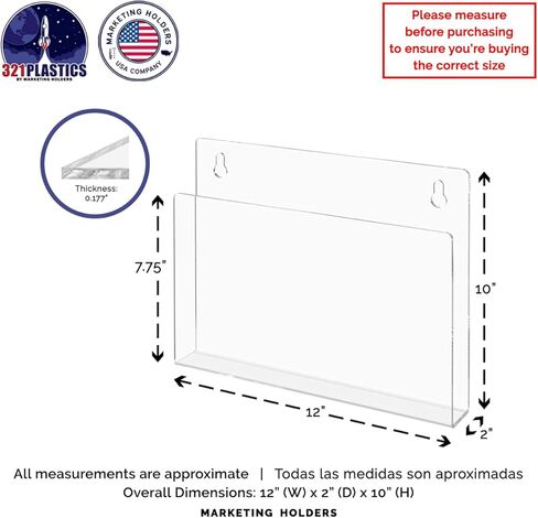 Marketing Holders Patient Chart or Tablet Holder with Open Sides Clear Acrylic 12" Wide Display for Magazines and Medical Files in Hospitals and Clinics Horizontal Hanging Organizer in Saudi Arabia