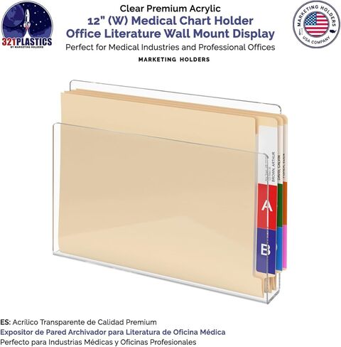 Marketing Holders Patient Chart or Tablet Holder with Open Sides Clear Acrylic 12" Wide Display for Magazines and Medical Files in Hospitals and Clinics Horizontal Hanging Organizer in Saudi Arabia