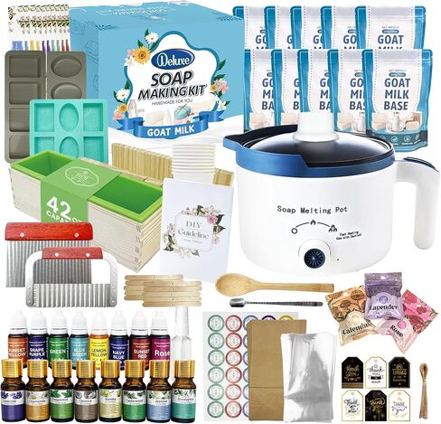 Piuh Goat Milk Soap مجموعة مع مجموعة من الصابون للبالغين ، مجموعة Soap DIY مع قاعدة مستلزمات مع قاعدة صابون حليب الماعز الطبيعي ، وعاء ذوبان الصابون واللوازم الكاملة لصنع الصابون ، مجموعة الحرفية للهدية in Kuwait