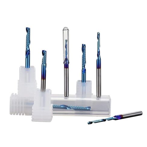 1 قطعة فلوت مفرد O فلوت مطحنة نهاية حلزونية 3.175 مم عرقوب مطحنة نهاية فلوت واحدة نانو أزرق مطلي CNC راوتر بت لولبية طحن لقمة طحن حلزونية للألمنيوم والأكريليك PVC MDF البلاستيك in Kuwait