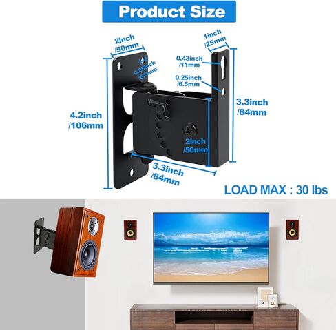 حامل جدار مكبر الصوت HD-318، حامل جدار مكبر الصوت، دعامات تثبيت على الحائط لمكبر الصوت العالمي لمكبرات الصوت الصغيرة، يتحمل ما يصل إلى 30 رطلًا (عبوتان باللون الأسود) in Saudi Arabia