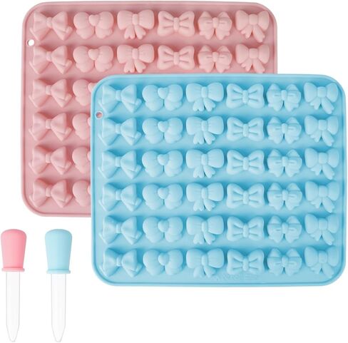 2Pcs Silicone Mini Bow Molds for Chocolate,6 Shapes Butterfly Tie Candy Fondant Molds with 2 Liquid Droppers for Candy Jelly Cookie Sugar Craft Pastry Cupcake Topper Cake,Decorating Edible Bows in Kuwait