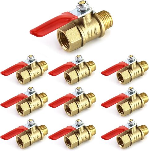 QWORK Ball Valve 10 Pack, 1/4" Heavy Duty Brass Ball Valve Shut Off Switch, 1/4" Male x Female NPT Thread Pipe Fitting Air Compressor Shut Off Valve in Saudi Arabia