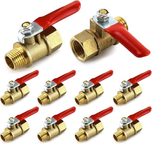 QWORK Ball Valve 10 Pack, 1/4" Heavy Duty Brass Ball Valve Shut Off Switch, 1/4" Male x Female NPT Thread Pipe Fitting Air Compressor Shut Off Valve in Saudi Arabia