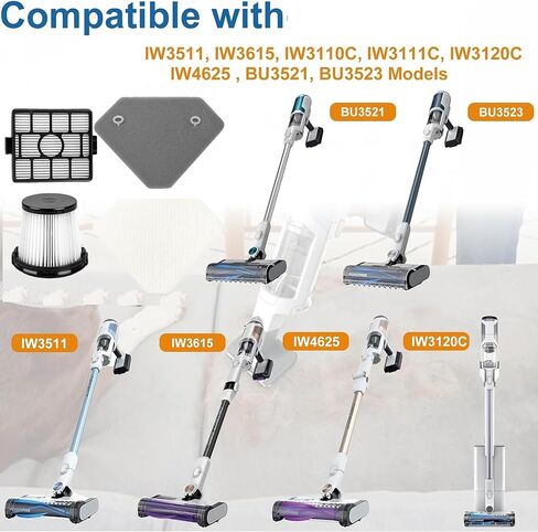 BU3521 BU3120 BU3121 BU3523 فلتر HEPA متوافق مع Shark BU3521 عصا لاسلكية خفيفة الوزن نظيفة، BU3523 عصا لاسلكية نظيفة وفارغة، نظام إفراغ تلقائي، أجزاء # XPRFIW1000، XFBU3000. in Kuwait