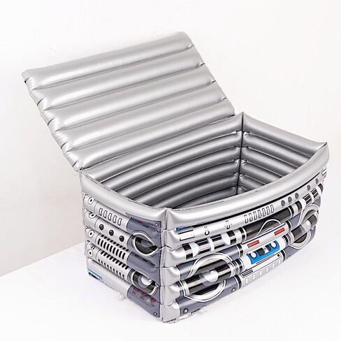 Silver 24x12 in Inflatable 80's Themed Boom Box Party Beverage Cooler Birthday Pool Party Picnic BBQ Retro Drink Holder Home Decorations Supplies in Kuwait