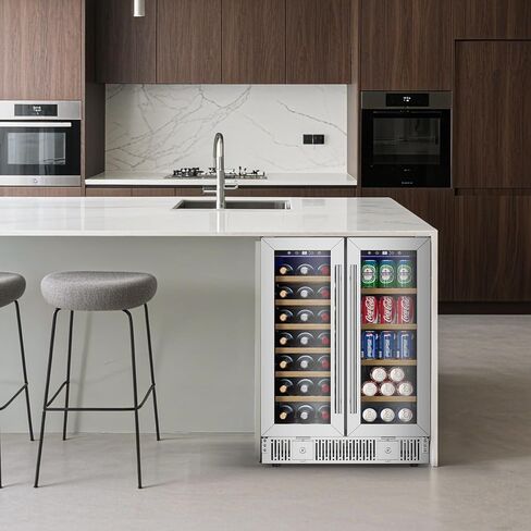 ثلاجة النبيذ والمشروبات من تابو، مبرد النبيذ ثنائي المنطقة مقاس 24 بوصة مع باب زجاجي وقفل، ثلاجة مشروبات مدمجة أو قائمة بذاتها تحتوي على 21 زجاجة و88 علبة in Kuwait