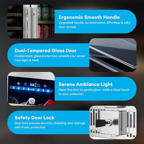 ثلاجة النبيذ والمشروبات من تابو، مبرد النبيذ ثنائي المنطقة مقاس 24 بوصة مع باب زجاجي وقفل، ثلاجة مشروبات مدمجة أو قائمة بذاتها تحتوي على 21 زجاجة و88 علبة in Kuwait