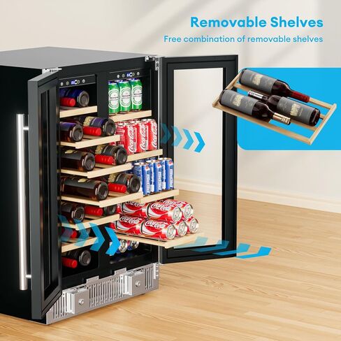 ثلاجة النبيذ والمشروبات من تابو، مبرد النبيذ ثنائي المنطقة مقاس 24 بوصة مع باب زجاجي وقفل، ثلاجة مشروبات مدمجة أو قائمة بذاتها تحتوي على 21 زجاجة و88 علبة in Kuwait