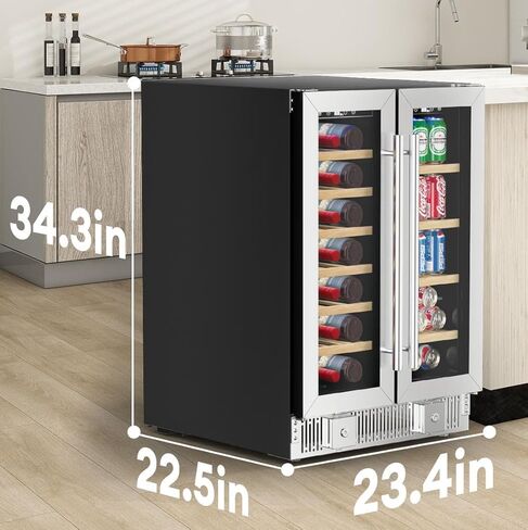 ثلاجة النبيذ والمشروبات من تابو، مبرد النبيذ ثنائي المنطقة مقاس 24 بوصة مع باب زجاجي وقفل، ثلاجة مشروبات مدمجة أو قائمة بذاتها تحتوي على 21 زجاجة و88 علبة in Kuwait