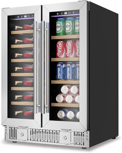 ثلاجة النبيذ والمشروبات من تابو، مبرد النبيذ ثنائي المنطقة مقاس 24 بوصة مع باب زجاجي وقفل، ثلاجة مشروبات مدمجة أو قائمة بذاتها تحتوي على 21 زجاجة و88 علبة in Kuwait