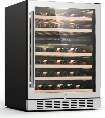 ثلاجة مشروبات ثلاجة النبيذ - ثلاجة تبريد نبيذ مقاس 24 بوصة، 34 زجاجة منطقة مزدوجة 41-64 درجة فهرنهايت مع أبواب مزدوجة زجاج مزدوج الطبقة، مدمجة أو قائمة بذاتها لمكتب بار المطبخ in Kuwait