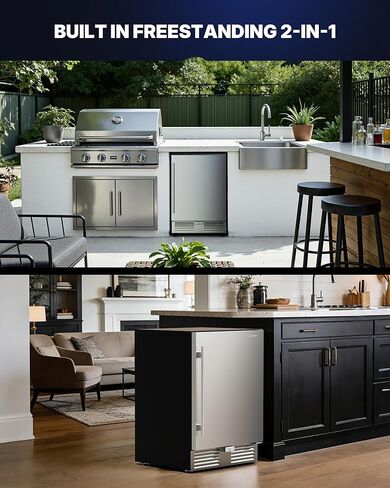 ثلاجة Upstreman خارجية مقاس 24 بوصة، ثلاجة 170 علبة تحت المنضدة مع باب من الفولاذ المقاوم للصدأ، مقاومة للطقس، إضاءة LED، ثلاجة مشروبات للمنزل أو الفناء أو الاستخدام التجاري-BR50 in Kuwait