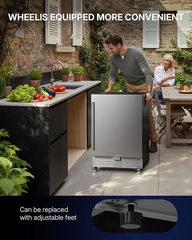 ثلاجة Upstreman خارجية مقاس 24 بوصة، ثلاجة 170 علبة تحت المنضدة مع باب من الفولاذ المقاوم للصدأ، مقاومة للطقس، إضاءة LED، ثلاجة مشروبات للمنزل أو الفناء أو الاستخدام التجاري-BR50 in Kuwait