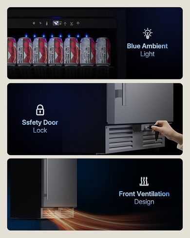 ثلاجة Upstreman خارجية مقاس 24 بوصة، ثلاجة 170 علبة تحت المنضدة مع باب من الفولاذ المقاوم للصدأ، مقاومة للطقس، إضاءة LED، ثلاجة مشروبات للمنزل أو الفناء أو الاستخدام التجاري-BR50 in Kuwait