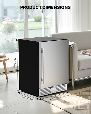 ثلاجة Upstreman خارجية مقاس 24 بوصة، ثلاجة 170 علبة تحت المنضدة مع باب من الفولاذ المقاوم للصدأ، مقاومة للطقس، إضاءة LED، ثلاجة مشروبات للمنزل أو الفناء أو الاستخدام التجاري-BR50 in Kuwait