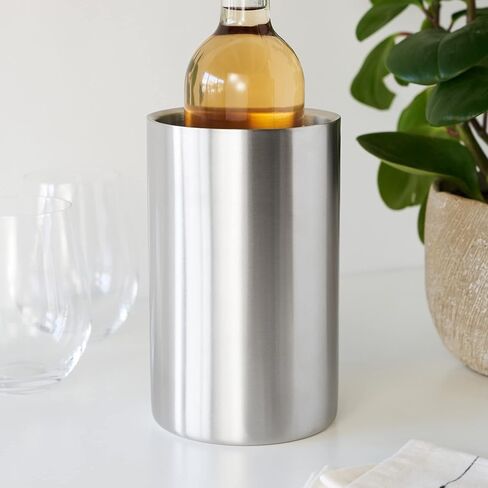 مبرد نبيذ True Cellar، مبرد زجاجات من الفولاذ المقاوم للصدأ بجدار مزدوج، لا حاجة للثلج، يناسب الزجاجات القياسية، فضي، مجموعة من 1 in Saudi Arabia