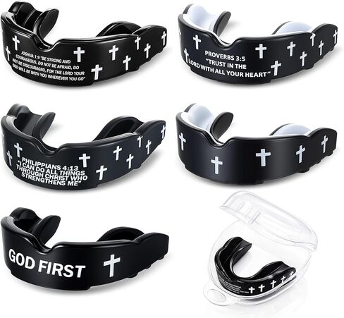 Yaomiao 5 Pcs Cross Mouth Guards Christian Teeth Armor Sport Game Guard & Case Religious Mouth Guard Football Basketball Baseball Wrestling Lacrosse Rugby Boxing Taekwondo(Cross) in Saudi Arabia