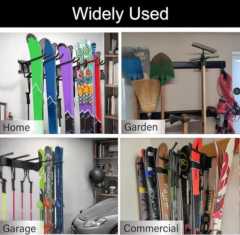 رف تزلج مقاس 32 بوصة، مخزن تزلج مثبت على الحائط لنظام تنظيم ألواح التزلج على الجليد في المرآب، 10 أزواج من شماعات حامل الزلاجات لسقيفة المنزل، يحمل ما يصل إلى 300 رطل in Kuwait