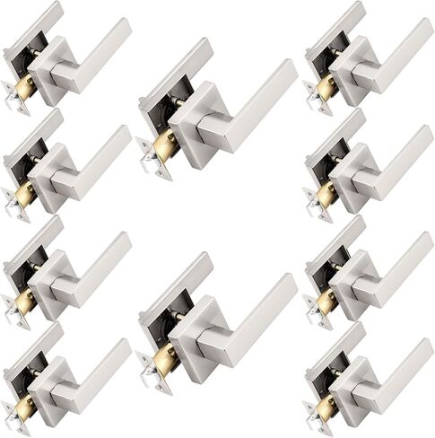 Probrico Interior Brushed Nickel Door Handle, Heavy Duty, Flat Square Passage Door Handles, Keyless Door Levers Lockset for Closet and Hallway (2 Pack, Modern) in Kuwait