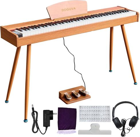 Digital Piano 88 Key Weighted Keyboard Progressive Hammer-Action Electric Piano For Beginners (Brown) with Three-pedal Piano Cover Headphones Music Stickers in Saudi Arabia