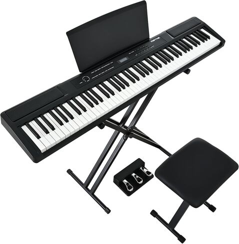 بيانو رقمي 88 مفتاحًا مرجحًا، 88 مفتاحًا لوحة مفاتيح بيانو كاملة الحجم مع مقعد بيانو، وحدة احترافية ذات 3 دواسات، حامل قابل للتعديل، بيانو كهربائي للمبتدئين واللاعبين المتوسطين (أسود) in Kuwait