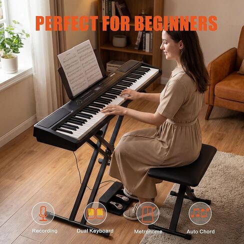 بيانو رقمي 88 مفتاحًا مرجحًا، 88 مفتاحًا لوحة مفاتيح بيانو كاملة الحجم مع مقعد بيانو، وحدة احترافية ذات 3 دواسات، حامل قابل للتعديل، بيانو كهربائي للمبتدئين واللاعبين المتوسطين (أسود) in Kuwait