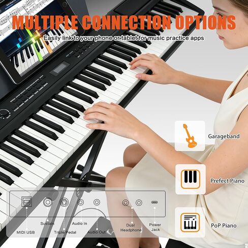 بيانو رقمي 88 مفتاحًا مرجحًا، 88 مفتاحًا لوحة مفاتيح بيانو كاملة الحجم مع مقعد بيانو، وحدة احترافية ذات 3 دواسات، حامل قابل للتعديل، بيانو كهربائي للمبتدئين واللاعبين المتوسطين (أسود) in Kuwait