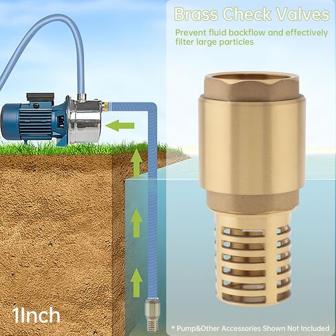 1 Inch Brass Foot Valve with Filter, Non Return Spring Vertical Check Valves Bottom Valve for Water Pump, Prevent Backflow, Irrigation, Industrial DN25 in Kuwait