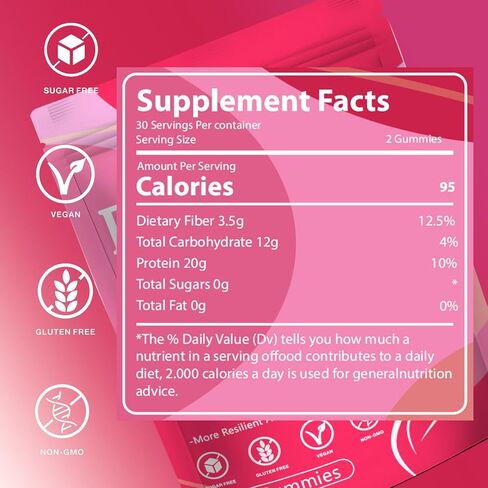 Protein Gummies for Women & Men, 20g Protein per Serving, Zero Sugar, Vegan, Supports Hair Skin Nails Health with Collagen, Energy Boosting Supplement, Mixed Berries Flavor, 60 Gummies (1) (1) in Saudi Arabia