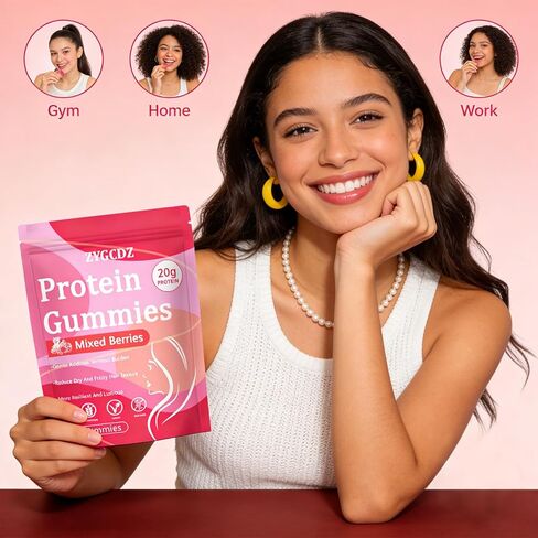 Protein Gummies for Women & Men, 20g Protein per Serving, Zero Sugar, Vegan, Supports Hair Skin Nails Health with Collagen, Energy Boosting Supplement, Mixed Berries Flavor, 60 Gummies (1) (1) in Saudi Arabia