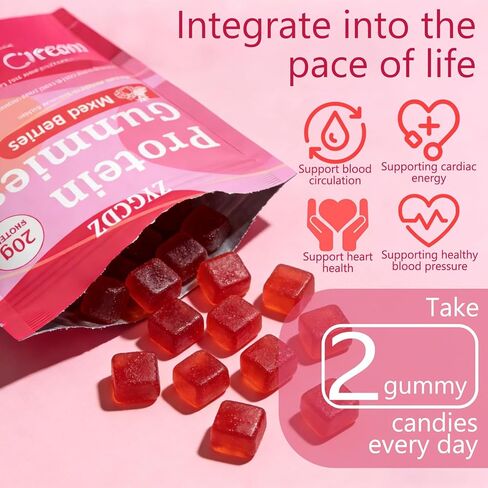 Protein Gummies for Women & Men, 20g Protein per Serving, Zero Sugar, Vegan, Supports Hair Skin Nails Health with Collagen, Energy Boosting Supplement, Mixed Berries Flavor, 60 Gummies (1) (1) in Saudi Arabia