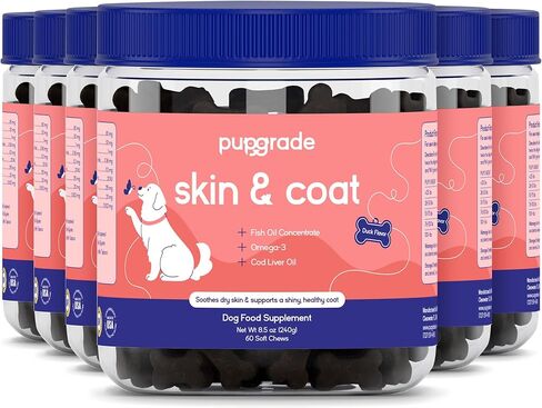 PupGrade Skin & Coat Chews - Omega-3 Coat + Shed Care + Allergy Defense - Soft, Chewable Supplement with Natural Fish Oils for Dogs - No Wheat, Corn, or Grains - Meat Flavored - 60 Soft Chews in Saudi Arabia