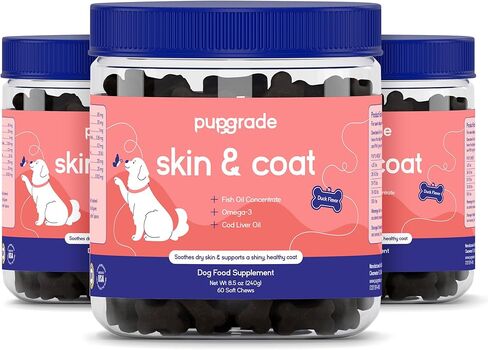 PupGrade Skin & Coat Chews - Omega-3 Coat + Shed Care + Allergy Defense - Soft, Chewable Supplement with Natural Fish Oils for Dogs - No Wheat, Corn, or Grains - Meat Flavored - 60 Soft Chews in Saudi Arabia