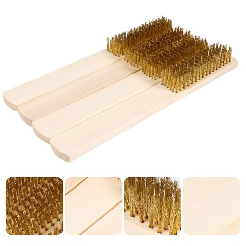 4 قطعة فرشاة ملف مقبض خشبي سلك تنظيف فرشاة الملحقات أداة اليد مادة قوية سطح أملس in Kuwait