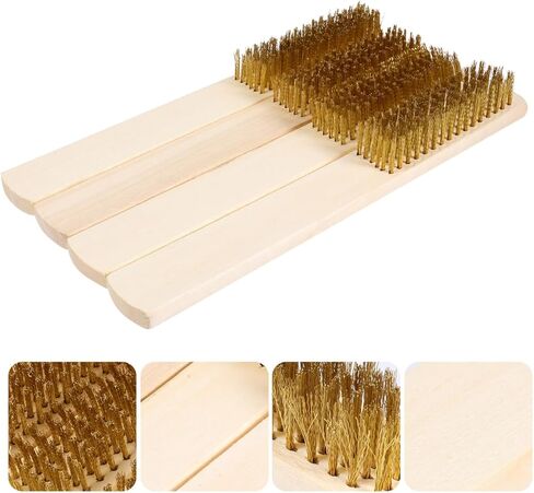 Holibanna 4pcs Pure Copper Wire Brush Rust Removal Cleaning Hand Tool Brush Wooden Handle for File Cleaning in Saudi Arabia