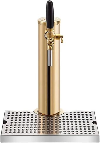 Tap Draft Beer Tower with Drip Tray, 14" Tall Stainless Steel Gold Beer Tower Kit, Beer Tower Kegerator Kit, for Outdoor Family Gatherings Or Commercial Applications (2 Tap + Drip Tray) in Saudi Arabia