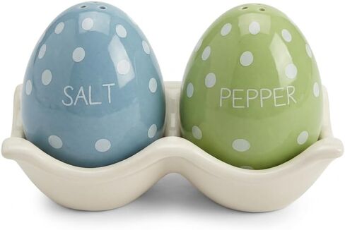 The Bridge Collection 4" Polka Dotted Egg Salt and Pepper Shaker Set - 3 Piece Set - Easter Kitchen Items - Fun Salt and Pepper Shakers for Home Decor in Saudi Arabia